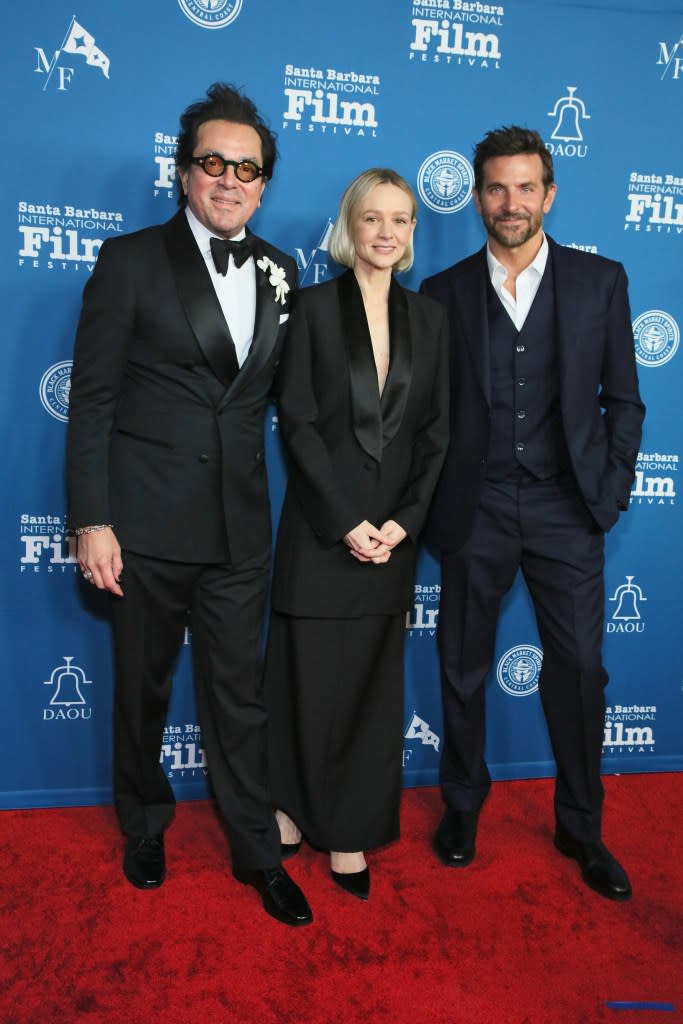 (L-R) Roger Durling, Carey Mulligan and Bradley Cooper attend the 39th Annual Santa Barbara International Film Festival at The Arlington Theatre on February 08, 2024 in Santa Barbara, California.