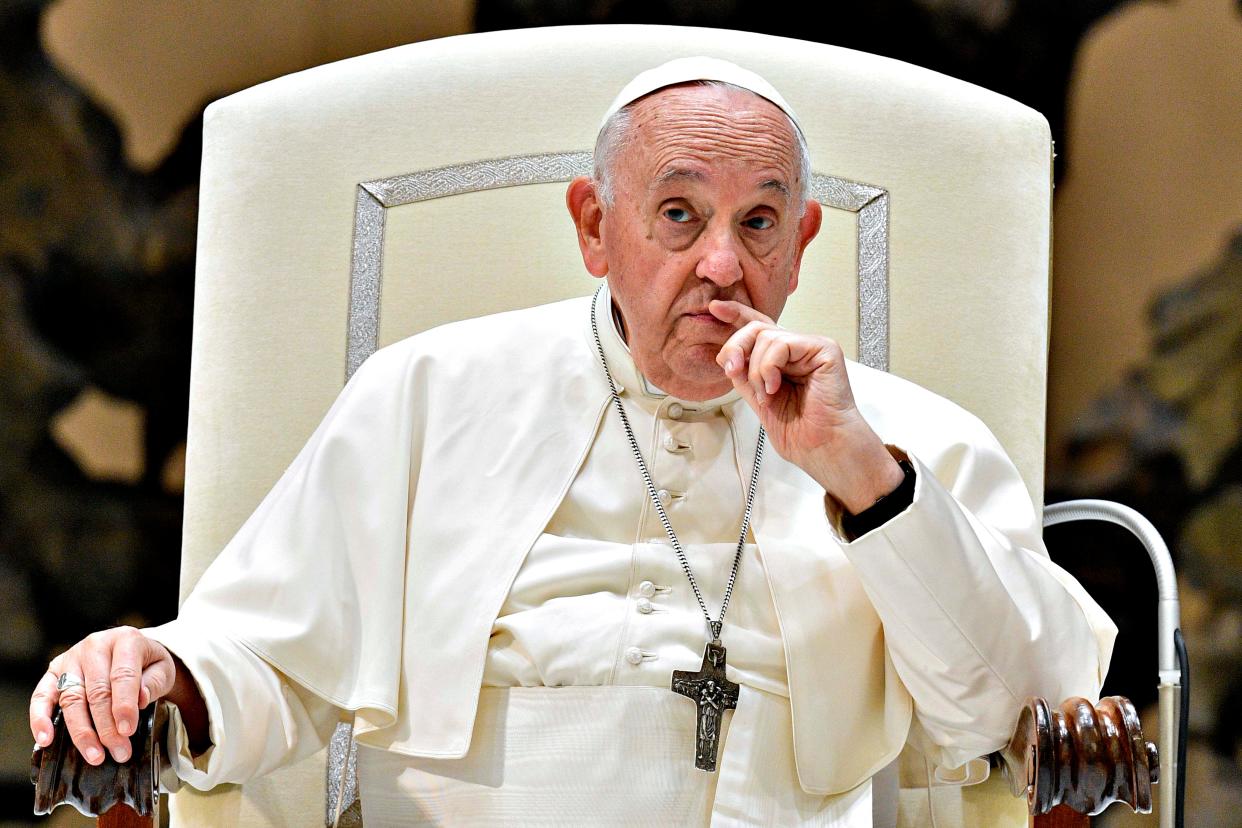 Pope Francis attends his weekly General Audience at the Paul VI Hall on August 09, 2023 in Vatican City, Vatican. 