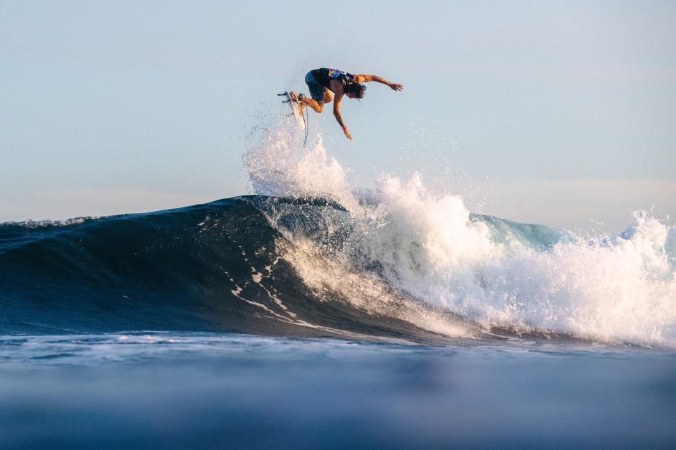 BALI, INDONESIA - MAY 15: Kalani David of Hawaii wins Qualifying Heat 3 of the Red Bull Airborne at the 2019 Corona Bali Protected at Keramas on May 15, 2019 in Bali, Indonesia. (Photo by Matt Dunbar/World Surf League via Getty Images)