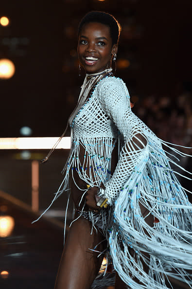 Maria Borges wore a crochet sweater during the 2015 Victoria’s Secret Fashion Show.
