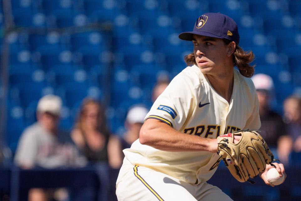 Robert Gasser, seen in action earlier this preseason, pitched two strong innings before running into trouble Thursday night.