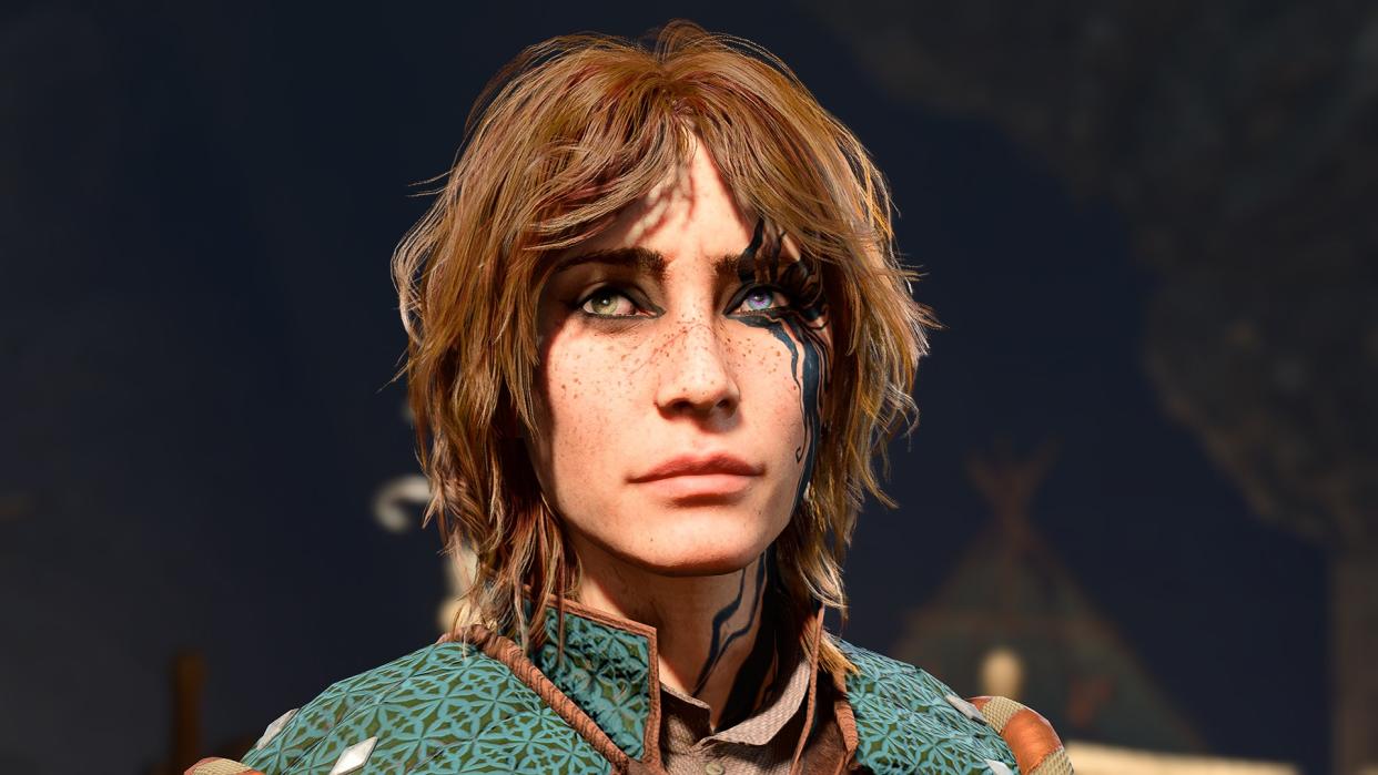  A close-up of a human Bard's face. 