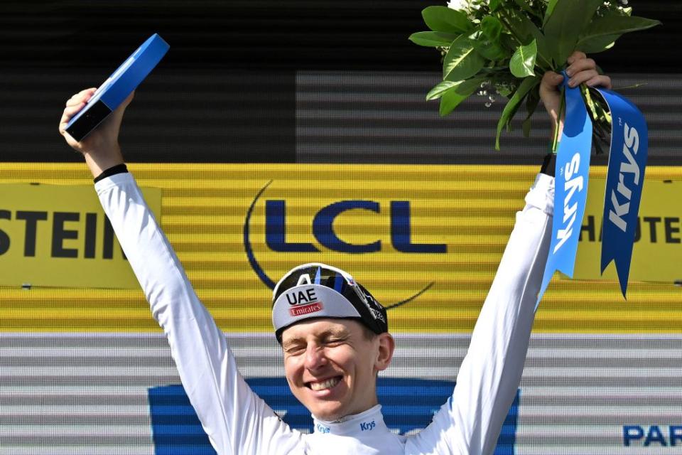 Tadej Pogačar (UAE Team Emirates) celebrates his stage 20 victory