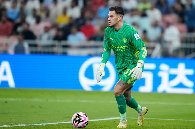 Ederson goalkeeper of Manchester City and Brazil during the FIFA Club World Cup Saudi Arabia 2023 match between Urawa Reds v Manchester City FC at King Abdullah Sports City on December 19, 2023 in Jeddah, Saudi Arabia.