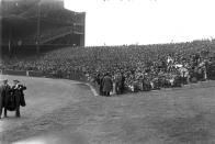 This photo provided by the Library of Congress, dated April 19, 1923, shows the crowd at the opening of New York's Yankee Stadium. The 100th anniversary of the original Yankee Stadium is marked Tuesday, April 18, 2023, a ballpark that revolutionized baseball with its grandeur and the success of the team. (Library of Congress via AP)