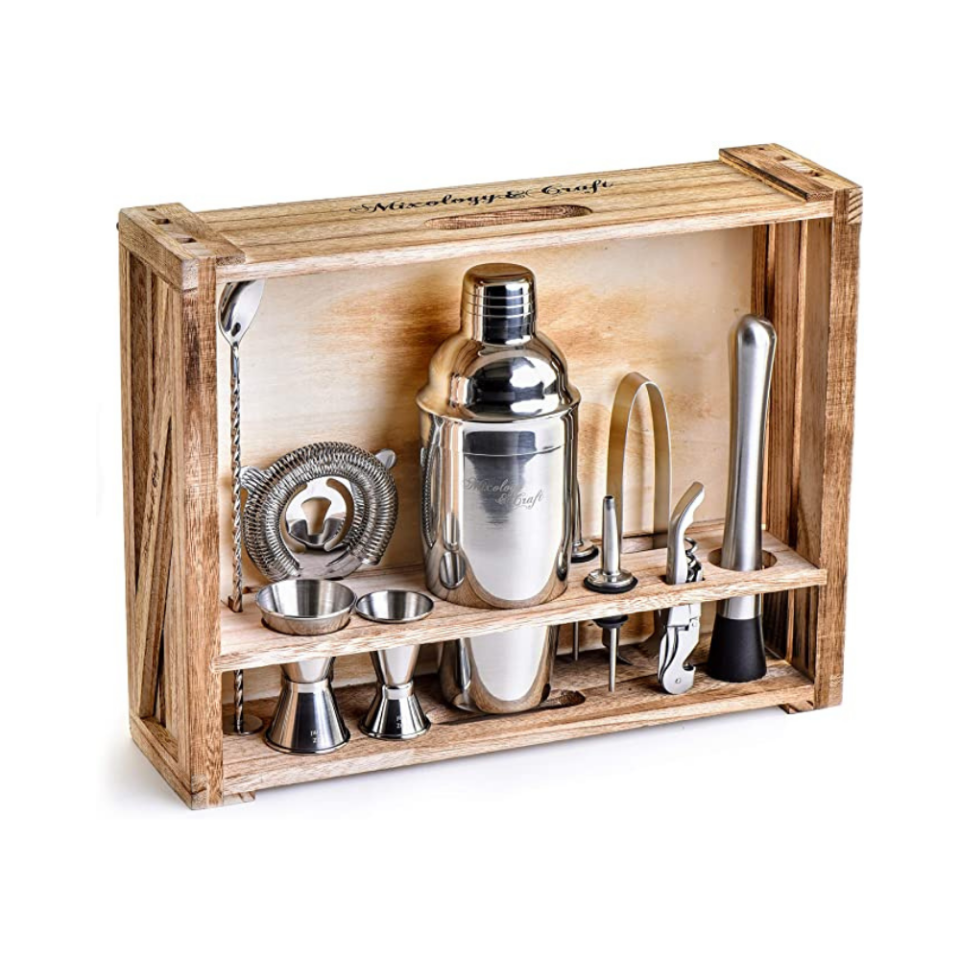 Mixology & Craft 11-Piece Bartending Set with Wooden Stand