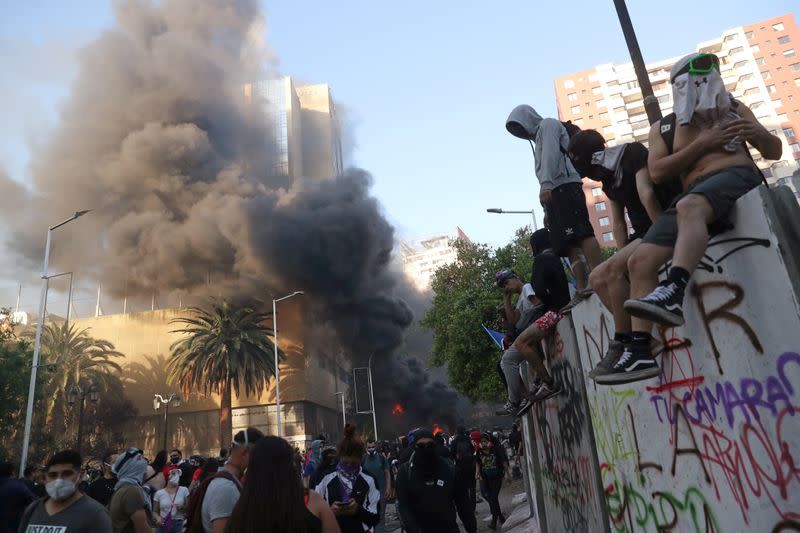 Protest against Chile's government during the one-year anniversary in Santiago of the protests and riots in 2019