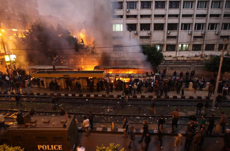 Buses were set ablaze during 2012 clashes between opponents and supporters of the Muslim Brotherhood in the Mediterranean coastal city of Alexandria