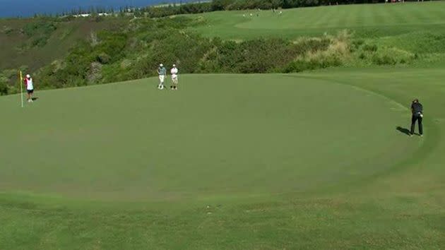 Day lines up the monster putt. Image: PGA Tour