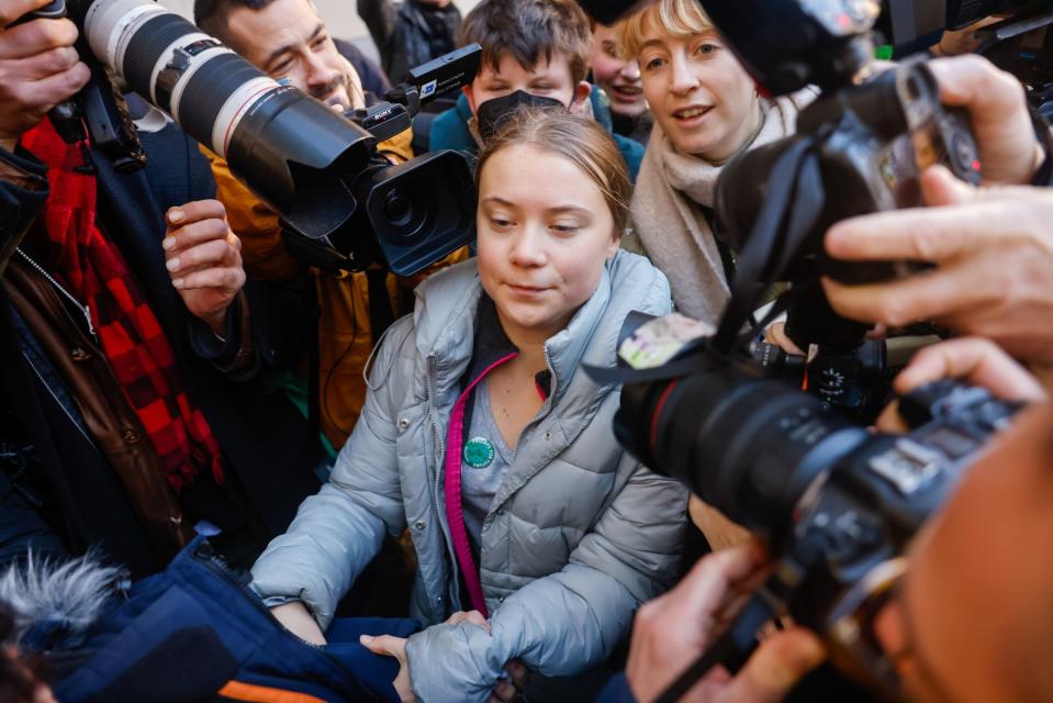 Greta Thunberg arrives at court on Nov. 15 after being arrested at a demonstration in London in October. (Photo: Carlos Jasso/Bloomberg)