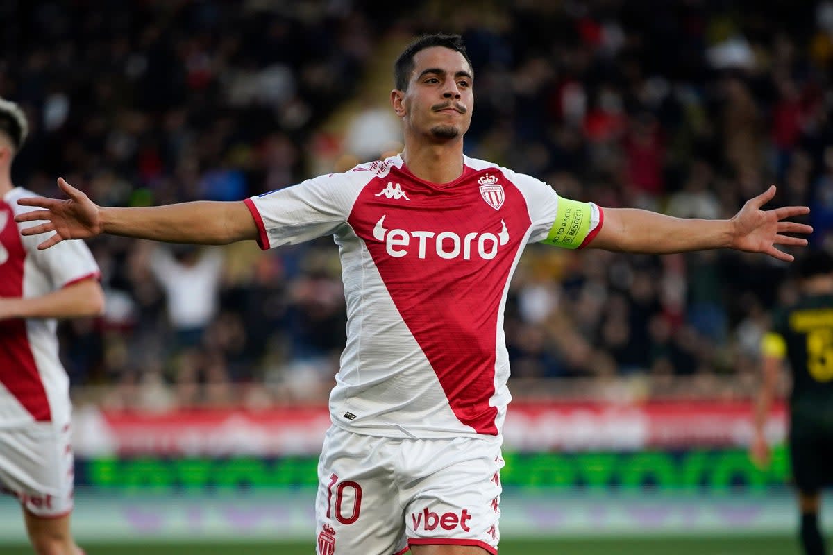 Monaco’s Wissam Ben Yedder celebrates scoring against Paris St Germain (Daniel Cole/AP) (AP)