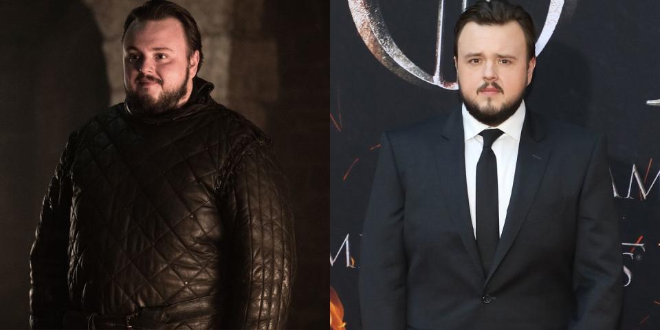 <p>From left: Bradley as Samwell Tarly in Season 8; Bradley at the <em>GoT</em> Season 8 premiere on April 3, 2019. </p>