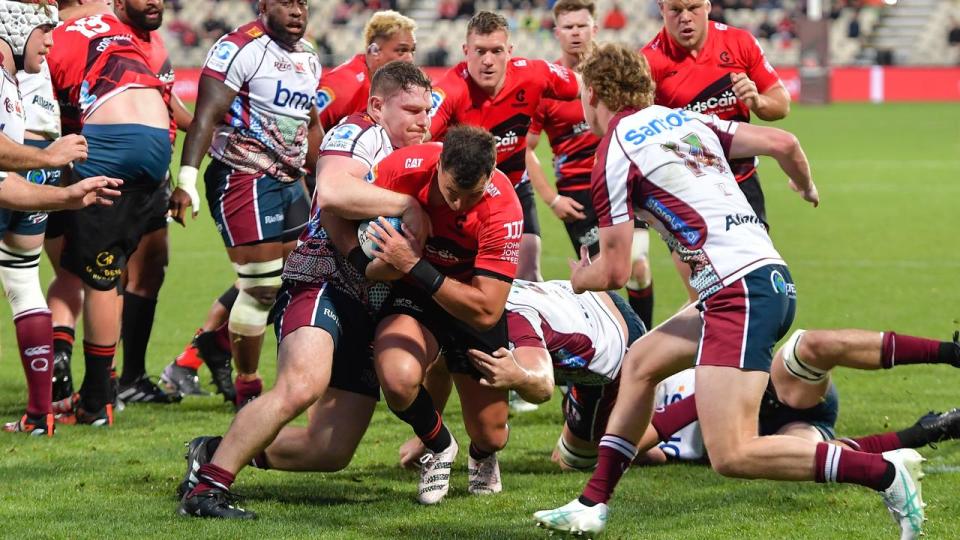 Action from Crusaders v Queensland Reds.