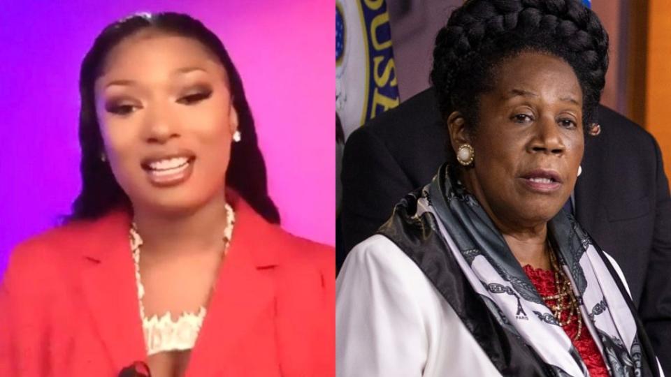 Rap star Megan Thee Stallion (left) and Texas Rep. Sheila Jackson Lee (right) are raising funds to help repair the homes of senior citizens and single mothers whose homes were severely damaged or destroyed in the recent winter storm. (Photos by Amy Sussman/Getty Images for The Recording Academy and Tasos Katopodis/Getty Images)