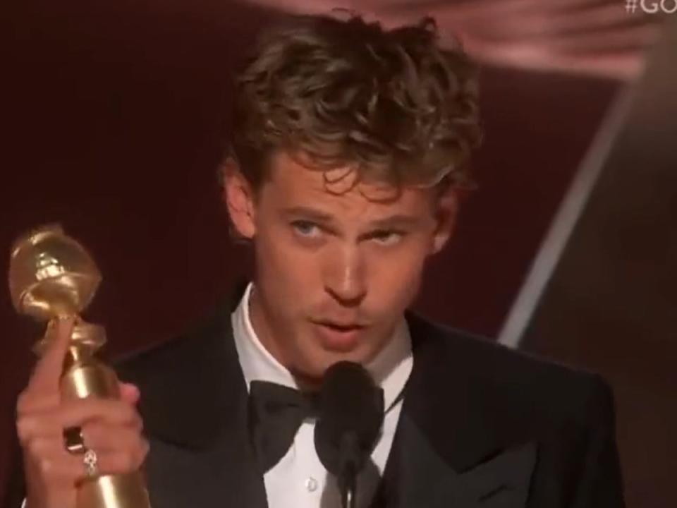 Austin Butler accepting the Golden Globe for his role in ‘Elvis' (NBC)