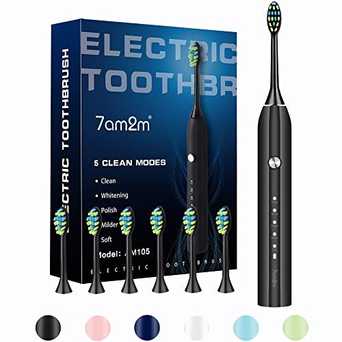 7AM2M Sonic Electric Toothbrush for Adults and Kids, with 6 Brush Heads, 5 Modes with 2 Minutes…