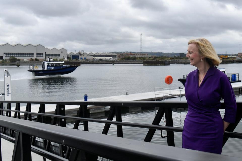 Liz Truss during a campaign visit at Belfast Harbour (Clodagh Kilcoyne/PA) (PA Wire)