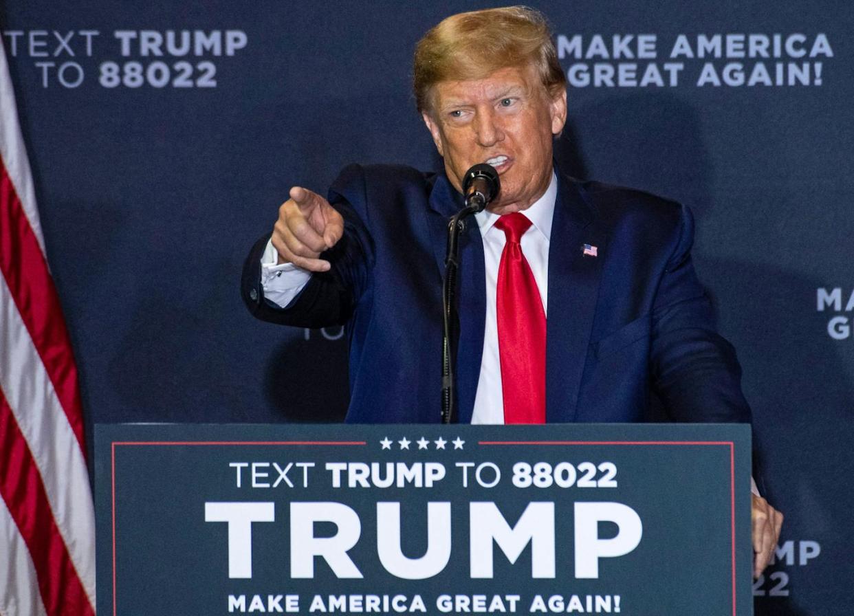 Donald Trump's increasingly anti-immigrant campaign is steeped in race. <a href="https://www.gettyimages.com/detail/news-photo/former-us-president-donald-trump-speaks-during-a-make-news-photo/1252238271?adppopup=true" rel="nofollow noopener" target="_blank" data-ylk="slk:Joseph Prezioso / AFP via Getty Images;elm:context_link;itc:0;sec:content-canvas" class="link "> Joseph Prezioso / AFP via Getty Images</a>