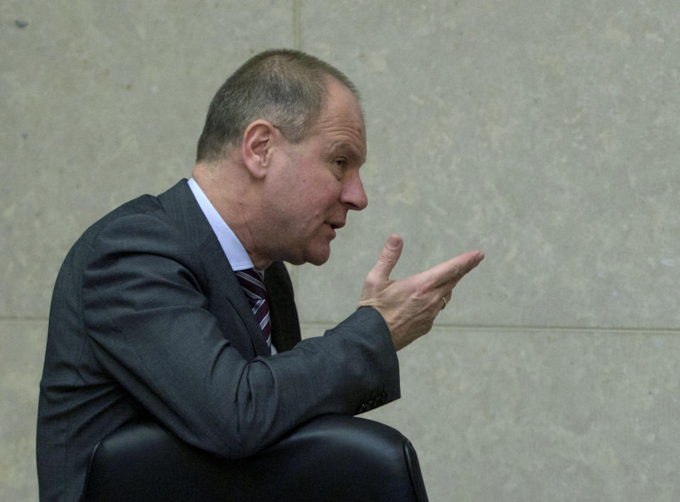 FILE - In this file photo dated Wednesday, March 7, 2018, European Commissioner Tibor Navracsics, during a meeting of the College of the European Commission at EU headquarters in Brussels. The recent devastating Notre Dame fire in Paris was a warning bell that all of Europe needs to hear since so many monuments and palaces across the continent are in need of better upkeep according to European officials. “We are so used to our outstanding cultural heritage in Europe that we tend to forget that it needs constant care and attention,” Tibor Navracsics, the European Union’s top culture official, told The Associated Press. (AP Photo/Virginia Mayo, FILE)