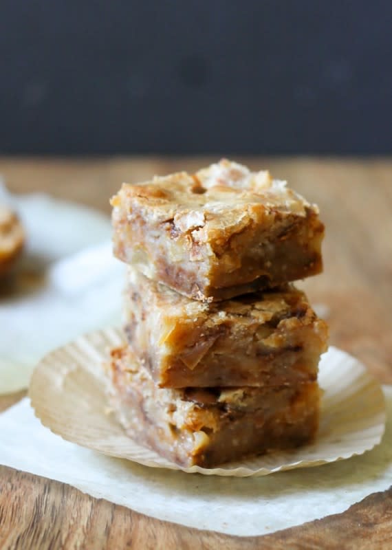 <p>Bakerita</p><p>These apple cinnamon blondies have sautéed apples and cinnamon chips for the ultimate portable fall treat! This easy recipe comes together quickly and tastes like apple pie. </p><p><strong>Get the recipe: <a href="https://www.bakerita.com/apple-cinnamon-blondies/" rel="nofollow noopener" target="_blank" data-ylk="slk:Apple Cinnamon Blondies;elm:context_link;itc:0;sec:content-canvas" class="link "><em>Apple Cinnamon Blondies</em></a></strong></p>