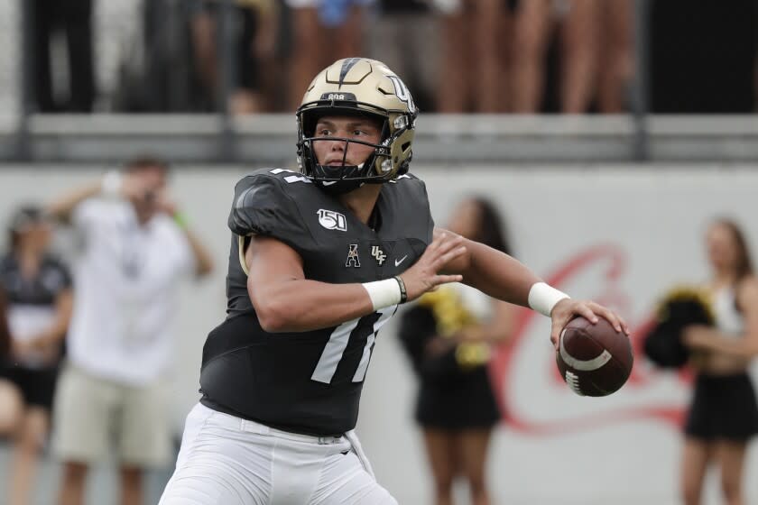 Central Florida quarterback Dillon Gabriel throws a pass against Stanford.