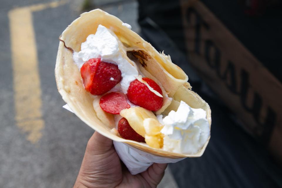 A banana and strawberry crepe from local food truck Tasty Crepes at the inaugural Shoreline Food Truck Festival on Saturday, Feb. 25, 2023.