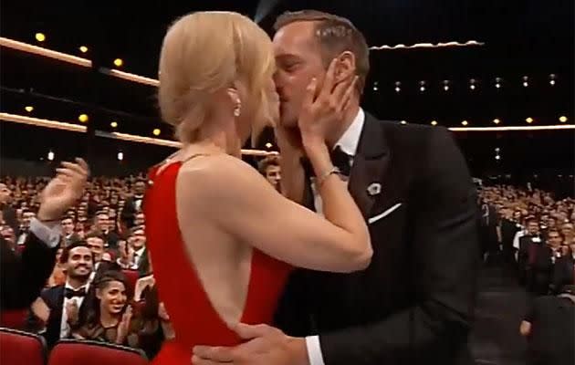 Mwah! The pair really got into it. Source: CBS