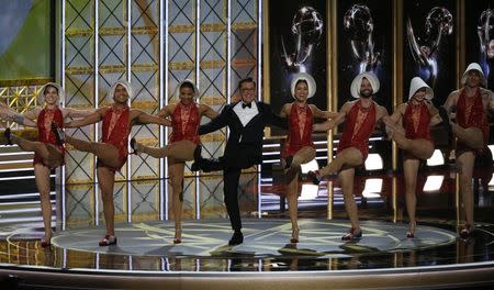 69th Primetime Emmy Awards – Show – Los Angeles, California, U.S., 17/09/2017 - Host Stephen Colbert opens the show. REUTERS/Mario Anzuoni