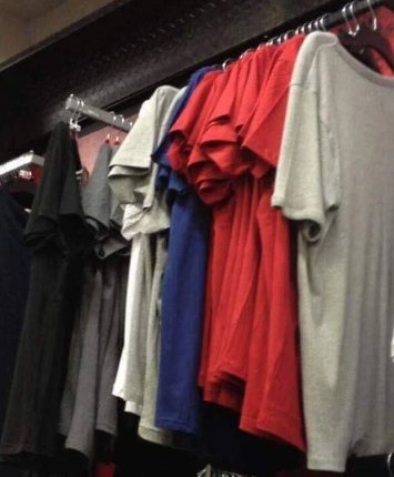 sleeves on a group of shirt looks like an angry face