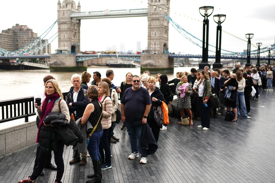 The queue on the South Bank near to Tower Bridge (Aaron Chown/PA) (PA Wire)