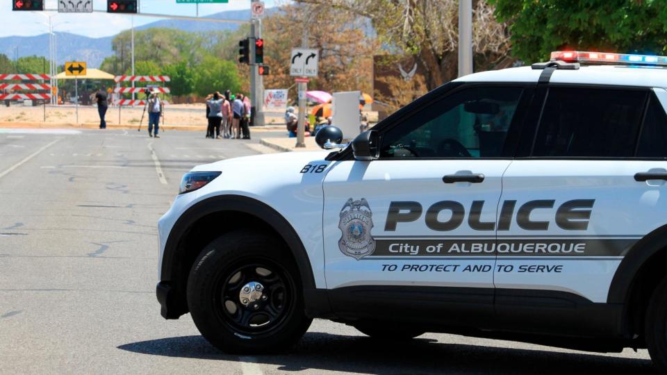 PHOTO: Albuquerque police cordon off streets near a protest that blocked one of the main gates to Kirtland Air Force Base in Albuquerque, New Mexico, May 2, 2024.  (Susan Montoya Bryan/AP)
