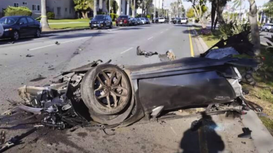 Remants of the suspect's Lamborghini Huracán after a high-speed crash in Los Angeles on April 6, 2024. (Los Angeles Police Department)