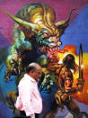 An Indian man passes a wall mural depicting Conan the Barbarian fighting a dragon in Bangalore.<br>AFP PHOTO/Dibyangshu Sarkar