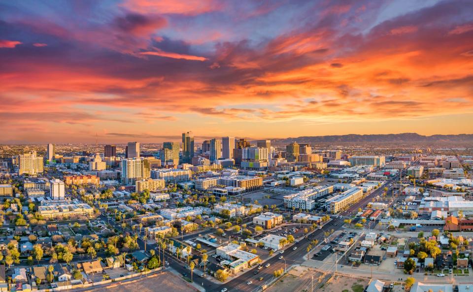 Phoenix, Arizona, Downtown Skyline Aerial.
