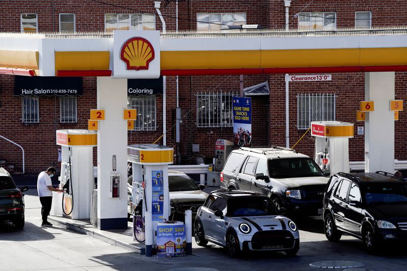 FILE PHOTO: High gasoline prices at a Shell gas station in Los Angeles