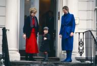 <p>Princess Diana accompanies Prince William on his first day of school (at <a href="https://www.townandcountrymag.com/leisure/news/a8101/wetherby-pembridge-new-york/" rel="nofollow noopener" target="_blank" data-ylk="slk:Wetherby School;elm:context_link;itc:0;sec:content-canvas" class="link ">Wetherby School</a>).</p>