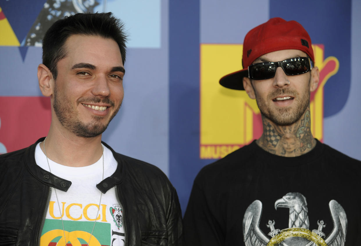 Best friends and collaborators DJ AM and Travis Barker at the 2008 MTV Video Music Awards in Los Angeles, just days before the tragic accident. 