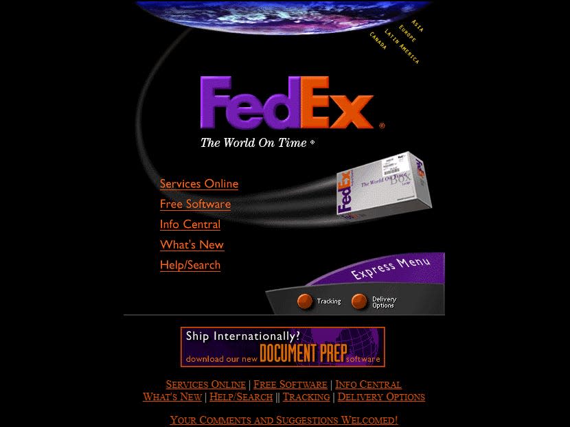 an animation of a box in motion on the FedEx website in 1996