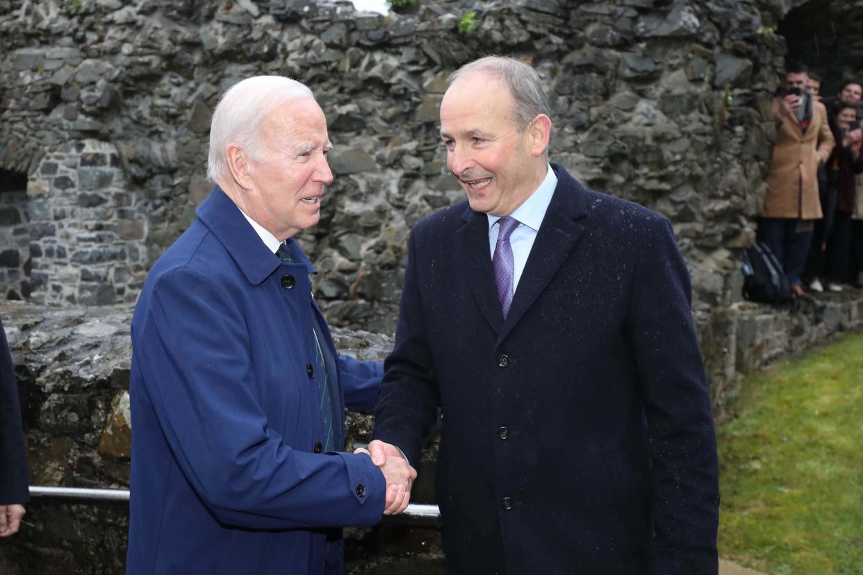 President Joe Biden with Tanaiste Micheal Martin at Carlingford Castle (PA Wire)