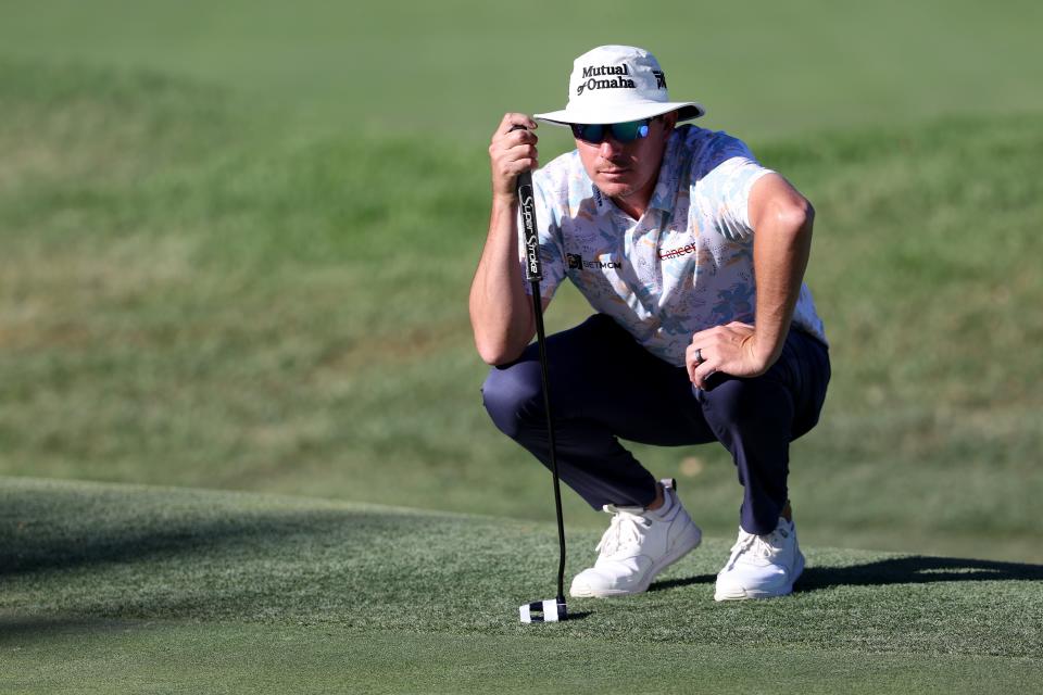 Joel Dahmen of the United States lines up a putt on the 18th green during the first round of the Procore Championship 2024 at Silverado Resort on September 12, 2024 in Napa, California. (Photo by Jed Jacobsohn/Getty Images)