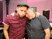 Celebrity photos: Chris Moyles said goodbye to his Radio 1 Breakfast Show this week, with a whole host of celebrities coming in to the studio to wish him well. Olly Murs dropped by before tweeting this photo with the caption: “#sadtimes.”