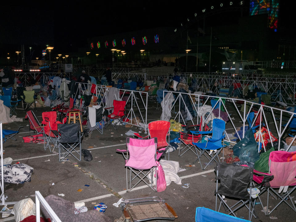 <strong>Wildwood, N.J., Jan. 28, 2020.</strong> After Trump's campaign events, "there is always a mountain of discarded chairs and coolers that aren't allowed into the rally. People wait in line for hours, even days, in order to get a prime place to watch the President speak."<span class="copyright">Peter van Agtmael—Magnum Photos for TIME</span>