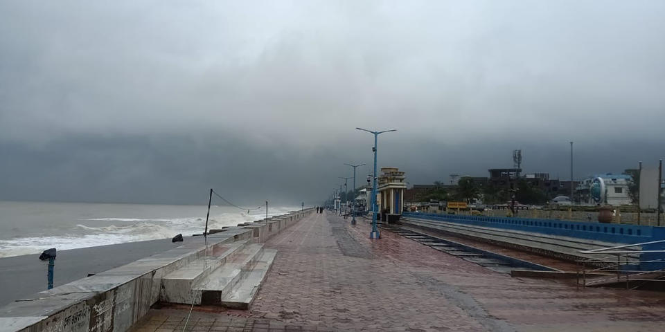 The promenade along the Bay of Bengal coast stands deserted ahead of Cyclone Amphan landfall, at Chandbali, in the eastern Indian state of Orissa, Wednesday, May 20, 2020. A powerful cyclone is moving toward India and Bangladesh as authorities try to evacuate millions of people while maintaining social distancing. Cyclone Amphan is expected to make landfall on Wednesday afternoon, May 20, 2020, and forecasters are warning of extensive damage from high winds, heavy rainfall, tidal waves and some flooding in crowded cities like Kolkata. (AP Photo)