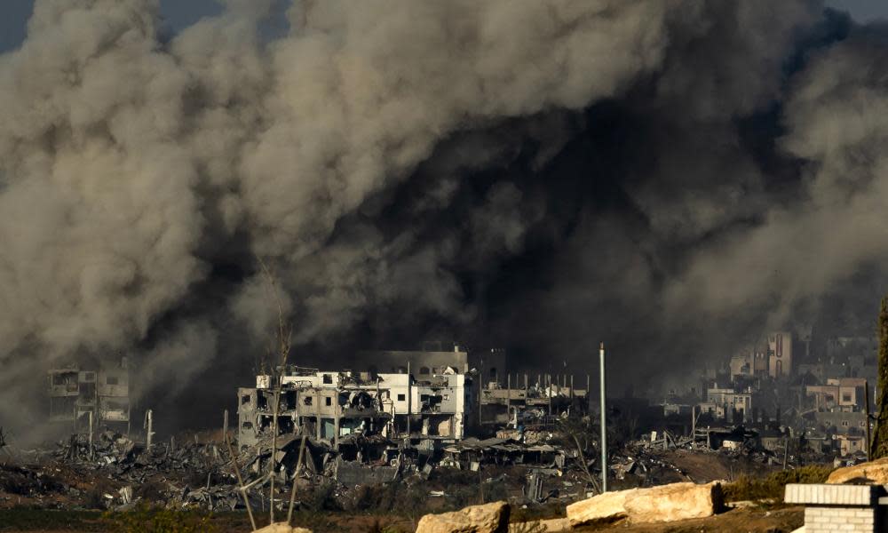 smoke rises during an Israeli military bombardment of the northern Gaza Strip on Wednesday.