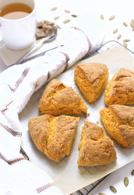 <p>Dish by Dish</p><p>Moist, fluffy and tender, these gluten-free pumpkin scones are simple to make, oozing with pumpkin flavor, and ready in just 30 minutes! </p><p><strong>Get the recipe: <em><a href="https://www.dishbydish.net/gluten-free-pumpkin-scones/" rel="nofollow noopener" target="_blank" data-ylk="slk:Gluten-Free Pumpkin Scones;elm:context_link;itc:0;sec:content-canvas" class="link rapid-noclick-resp">Gluten-Free Pumpkin Scones</a></em></strong></p>