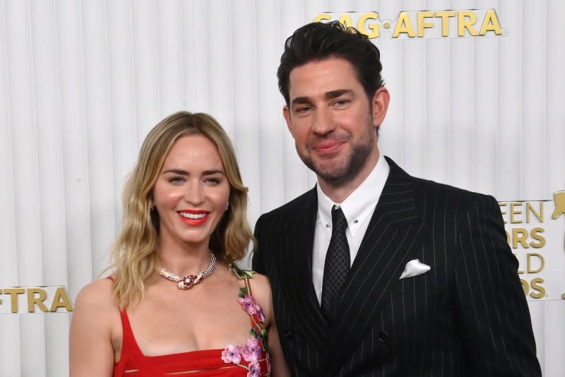 John Krasinski (R) and Emily Blunt attend the SAG Awards in February. File Photo by Jim Ruymen/UPI