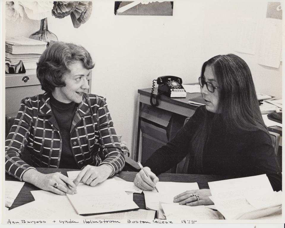 Dr. Ann Burgess and Lynda Holmstrom, professor of sociology, at Boston College in 1975