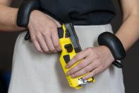 VR equipment and a version of the TASER 7 that utilizes VR technology for training, is demonstrated, Thursday, May 12, 2022, in Washington. (AP Photo/Jacquelyn Martin)