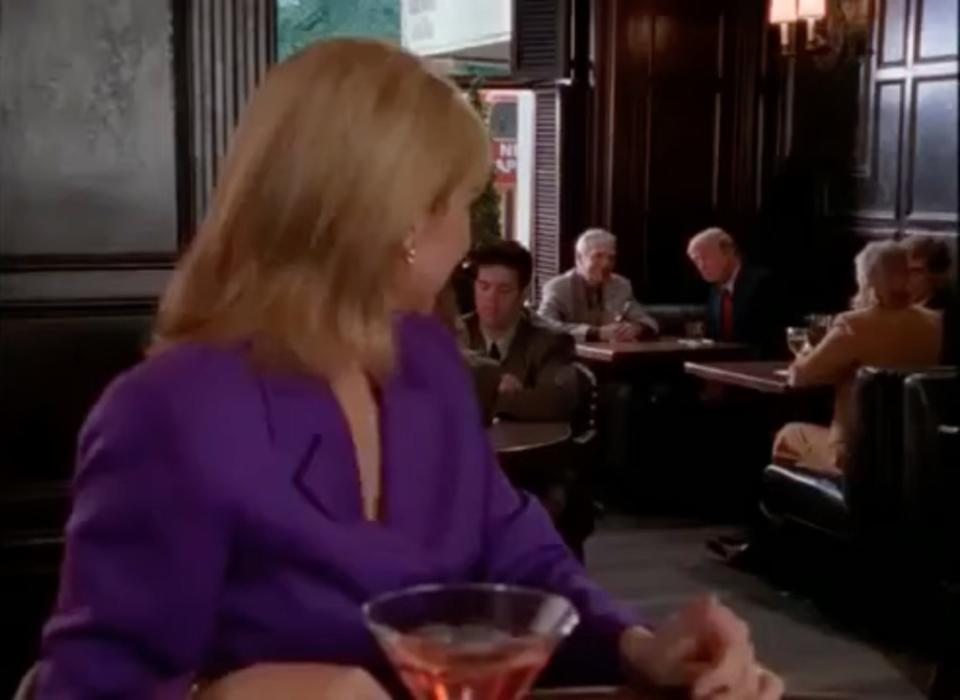 Donald Trump (back right) appears in a brief cameo on the second season of “Sex and the City.” HBO