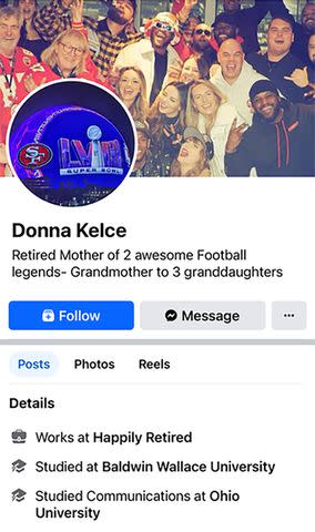 <p>Donna Kelce/ Facebook</p> Donna Kelce's Facebook page